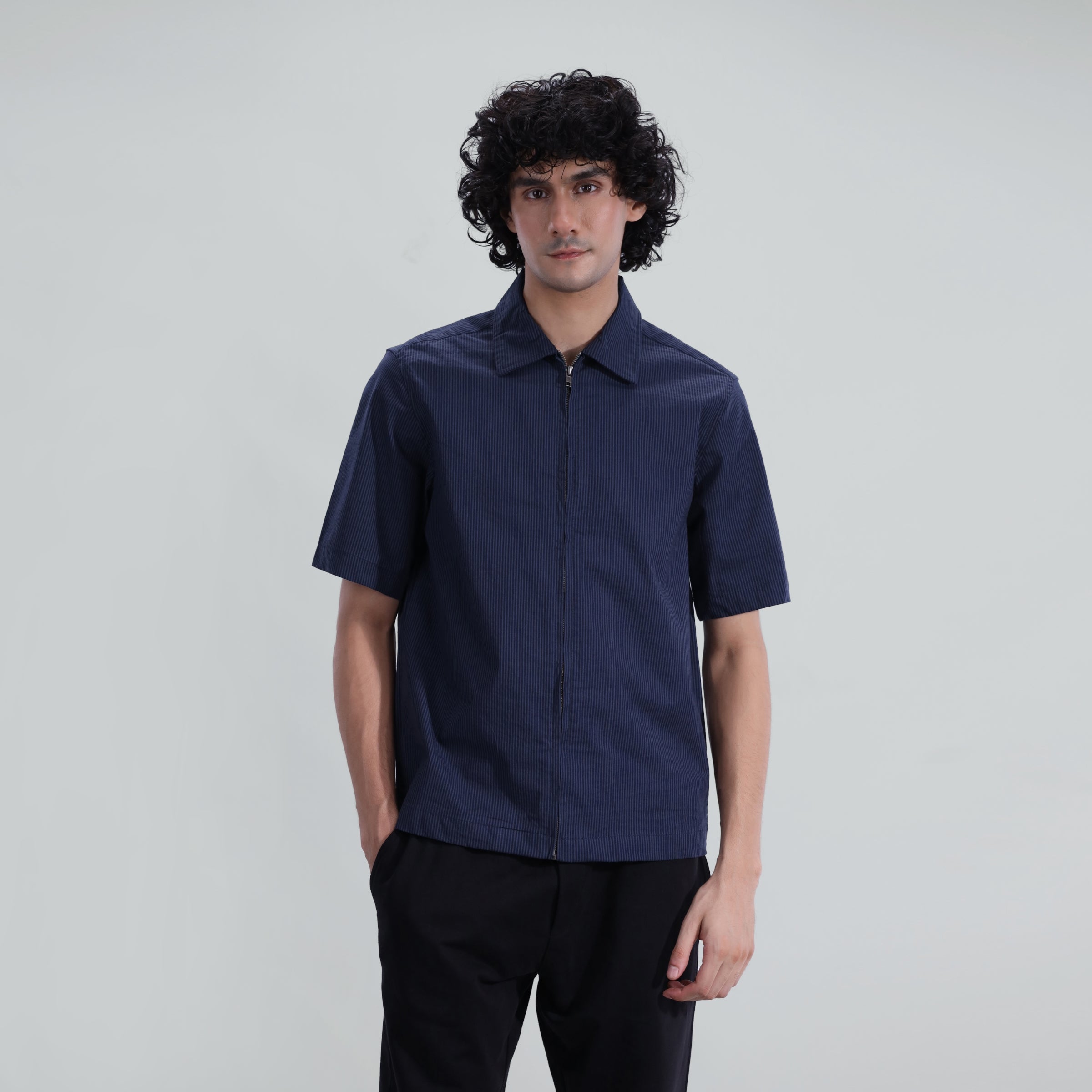 Seersucker Striped Zipper shirt