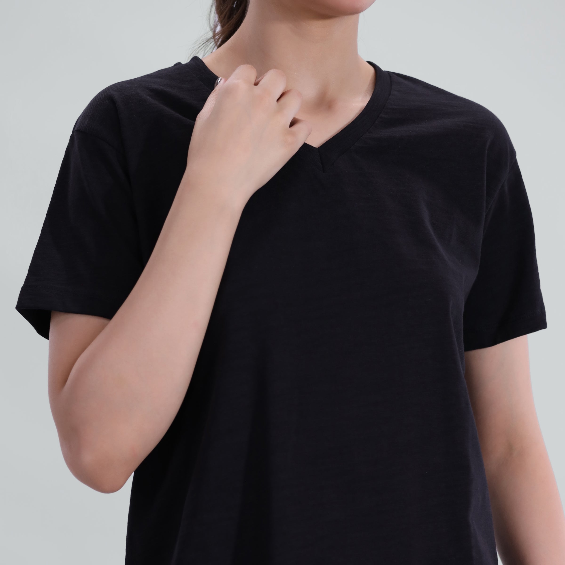 Slub V neck TEE
