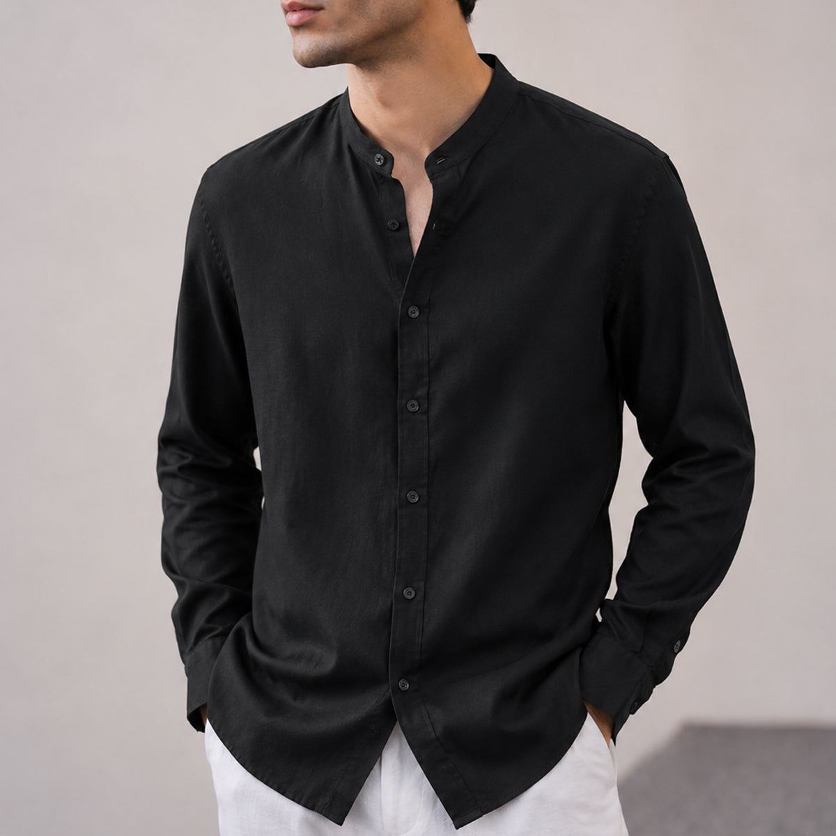 Cottonello Ban Collar Shirt