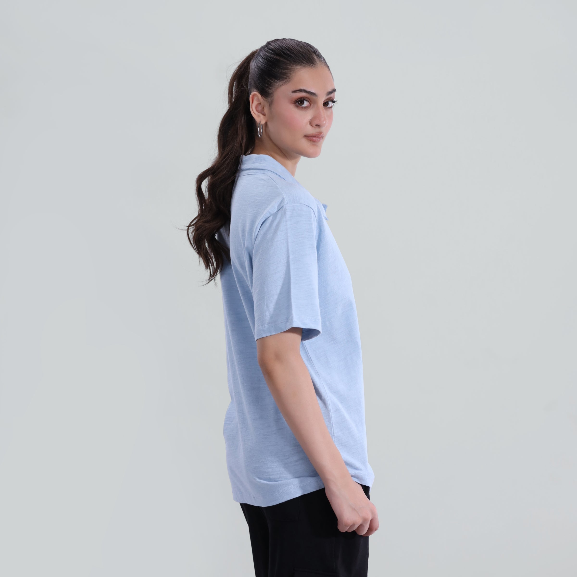 Slub Half Placket Top