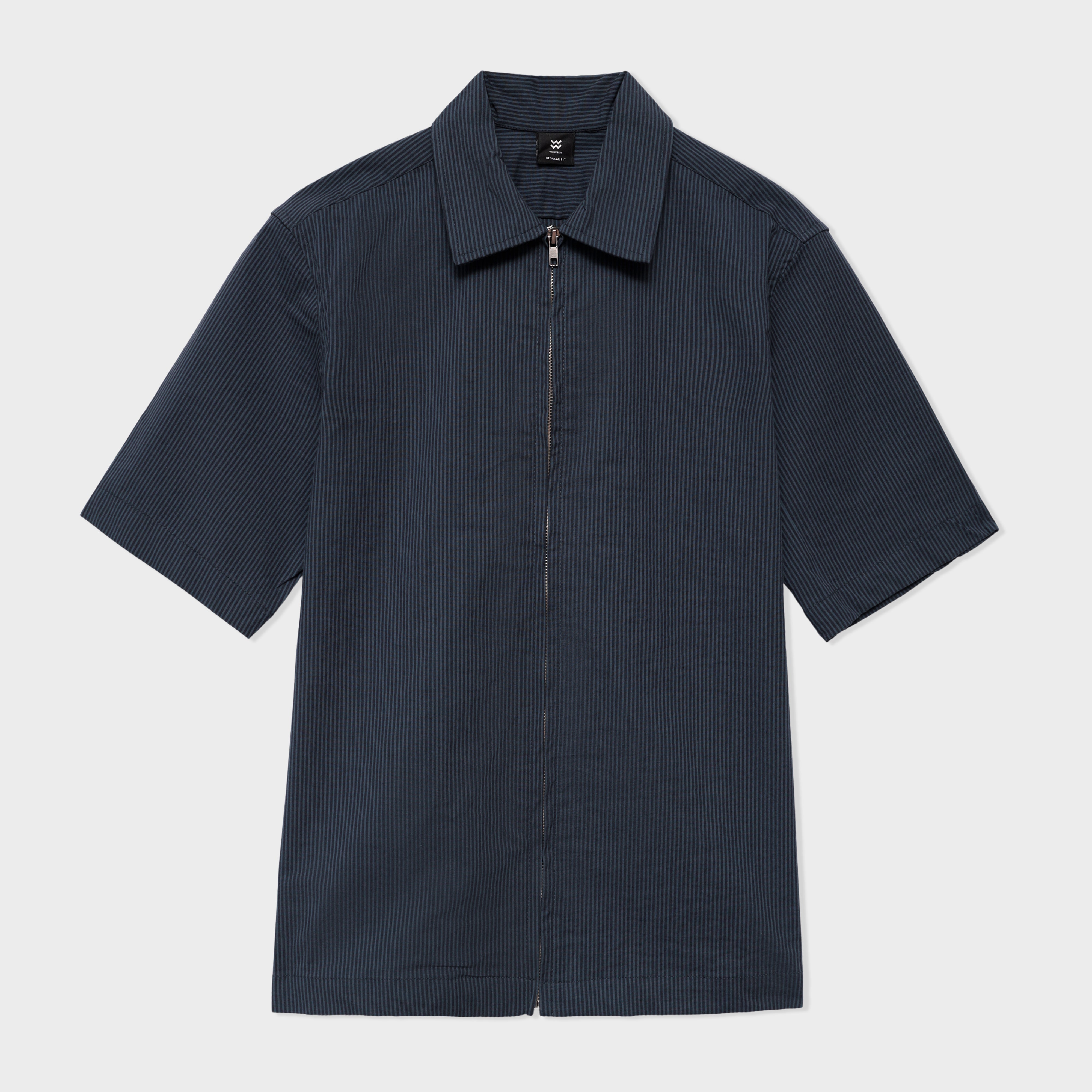 Seersucker Striped Zipper shirt