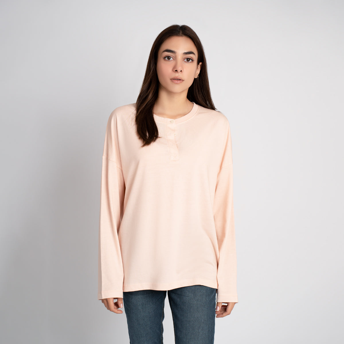 Long Sleeve Relaxed Henley Tee - HSSW1230007