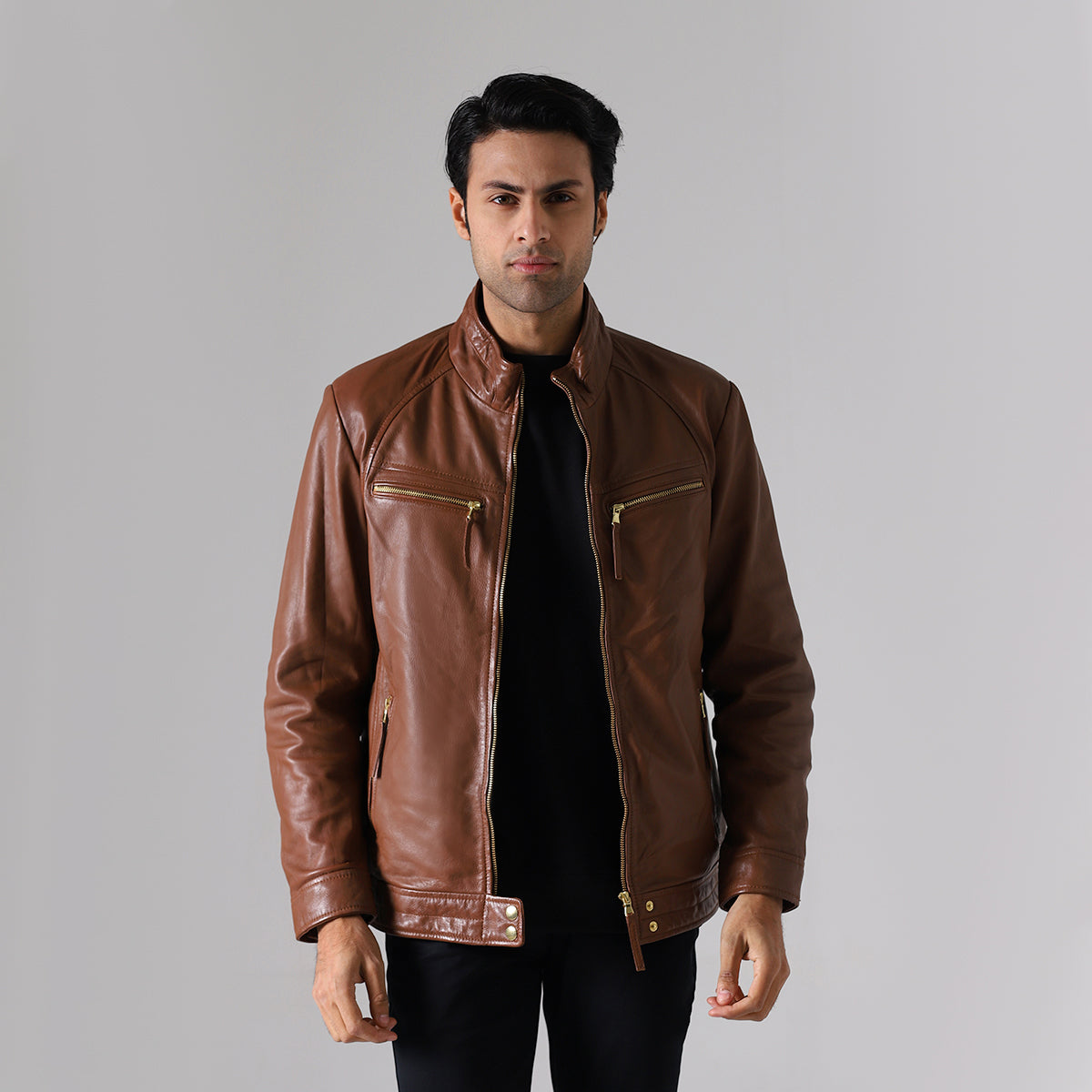 Leather Jacket-HWMF1322028 - Brown / S